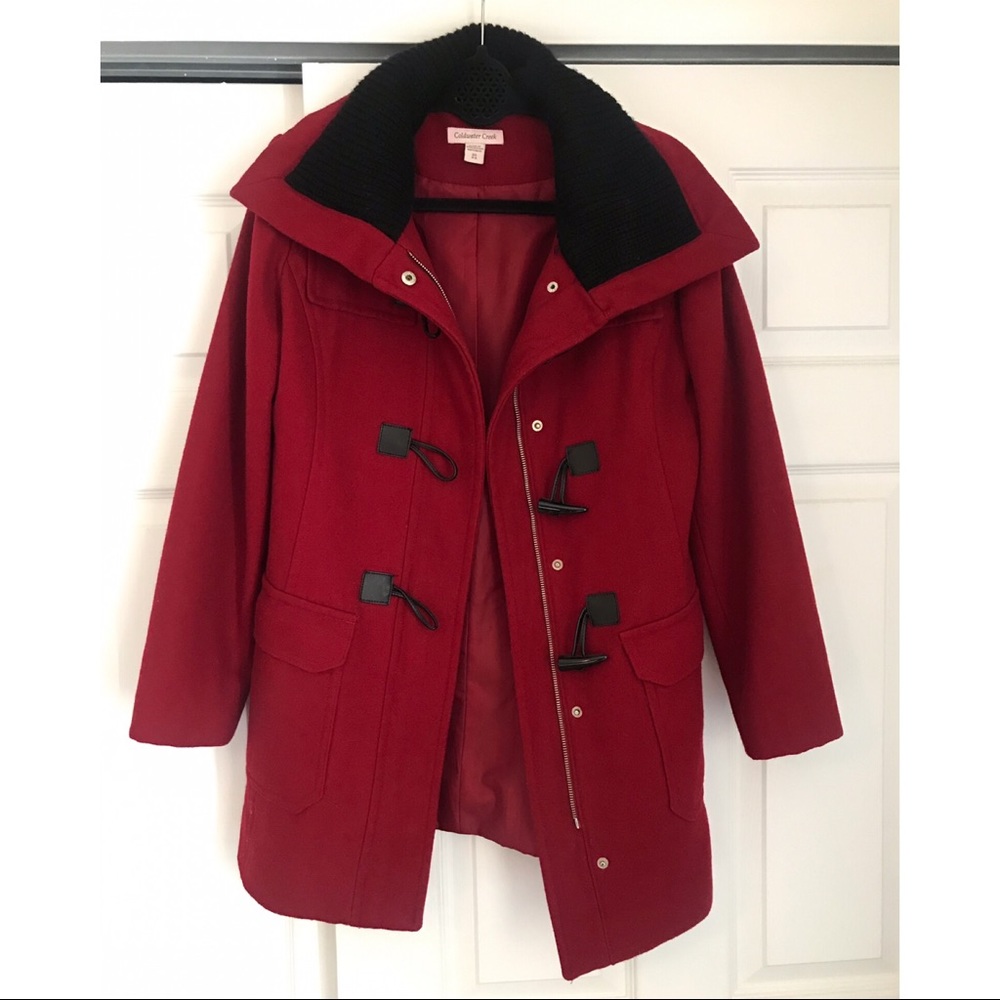 Coldwater Creek Christmas Red Winter Toggle Coat